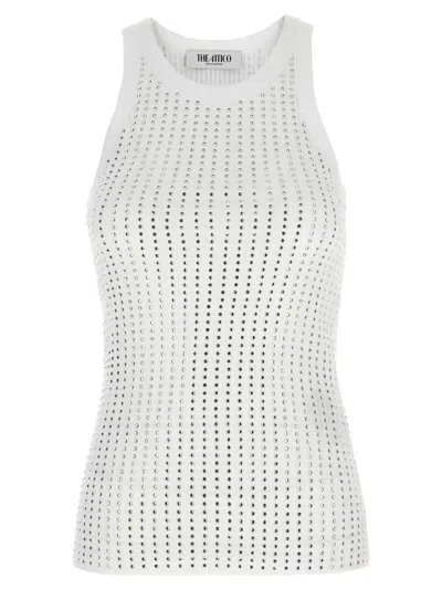 Attico Womens White Crystal-embellished Ribbed Cotton Tank Top In White
