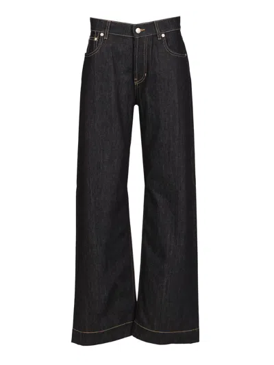Alexander Mcqueen Wide Leg Denim Jeans In Indigo In Black