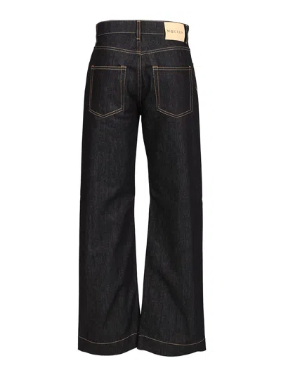 Alexander Mcqueen Wide Leg Denim Jeans In Indigo In Black