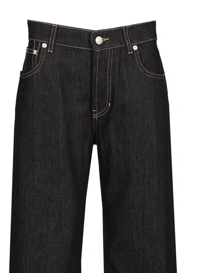 Alexander Mcqueen Wide Leg Denim Jeans In Indigo In Black