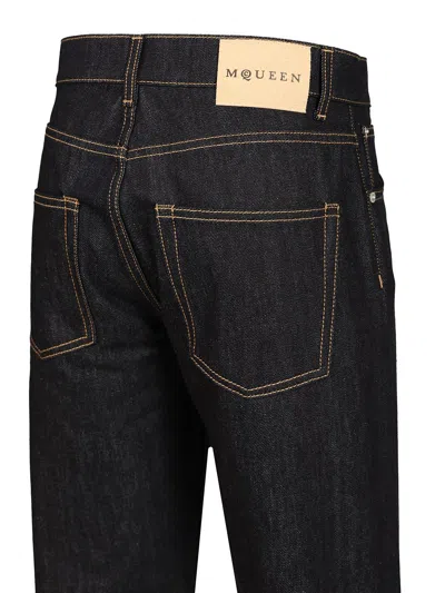 Alexander Mcqueen Wide Leg Denim Jeans In Indigo In Black