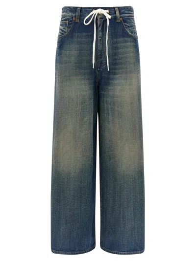 Mm6 Maison Margiela Wide-leg Drawstring Trousers Contrast Stitching