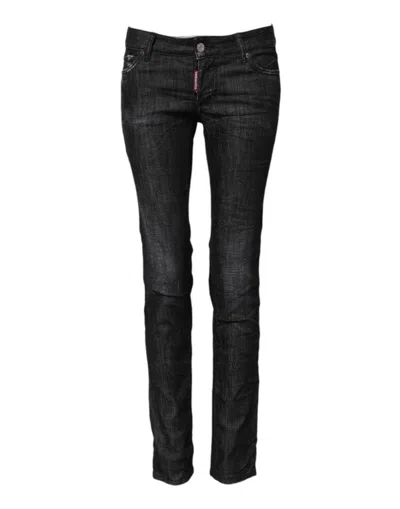 Dsquared2 Black Washed Cotton Mid Waist Skinny Jeans