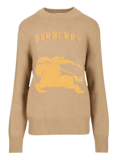 Burberry Wool And Cashmere Sweater With Ekd Knitwear Brown In Neutral