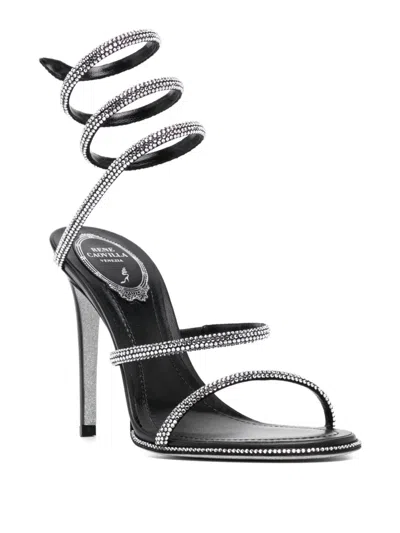 René Caovilla Strappy Leather Sandals Stiletto Heel