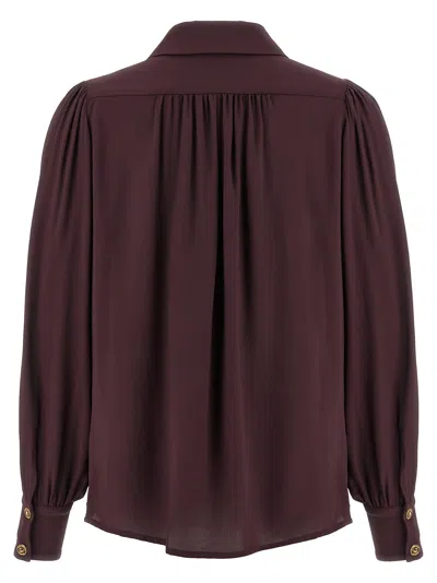 Elisabetta Franchi Jewel Detailed Georgette Blouse In Brown