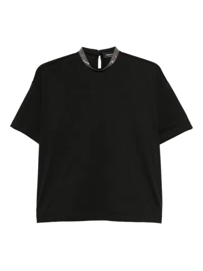 Fabiana Filippi Cotton High-neck Top Metallic Collar Detail In Black