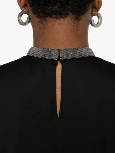 Fabiana Filippi Cotton High-neck Top Metallic Collar Detail In Black
