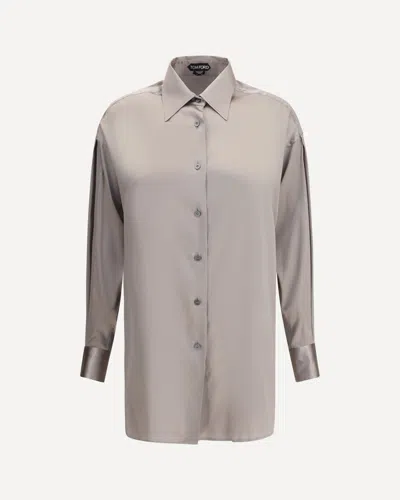 Tom Ford Collared Neck Long Sleeves Pleated Back Top In Brown