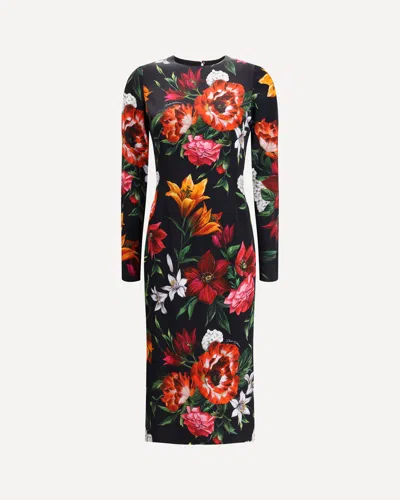 Dolce & Gabbana Flower Print Satin Midi Dress In Multi