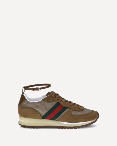 Gucci Women Re-motion Suede Low-top Sneakers In Brown
