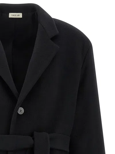 Fear Of God Belted Long Coat Lapel In Black