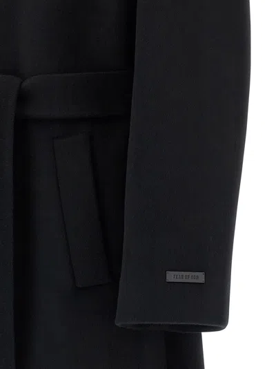 Fear Of God Belted Long Coat Lapel In Black