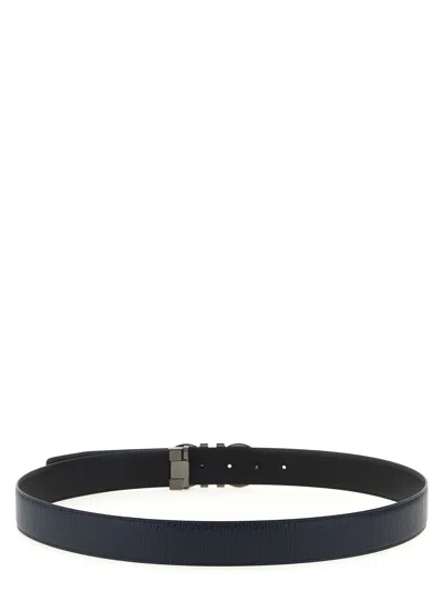Ferragamo Reversible Belt With Adjustable Length And Metal Buckle In Blue