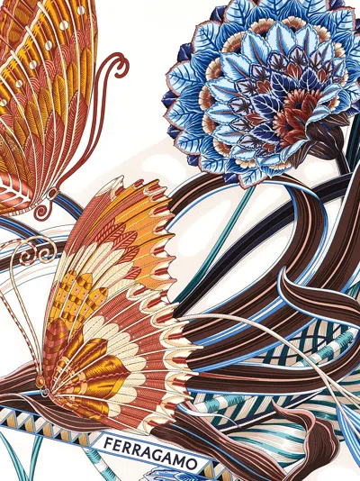 Ferragamo Giada Print Silk Scarf Scarves And Foulards White In Multi