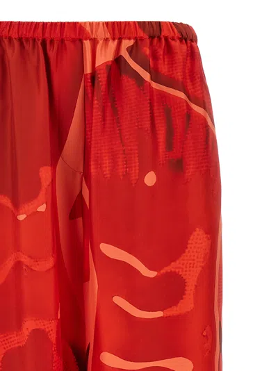 Ferragamo Printed Silk Palazzo Trousers With Elastic Waistband In Red