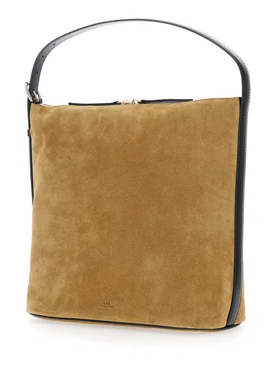 Apc Vera Beige Shoulder Bag With Top Handle And Zip Closure In Suede Woman In Brown