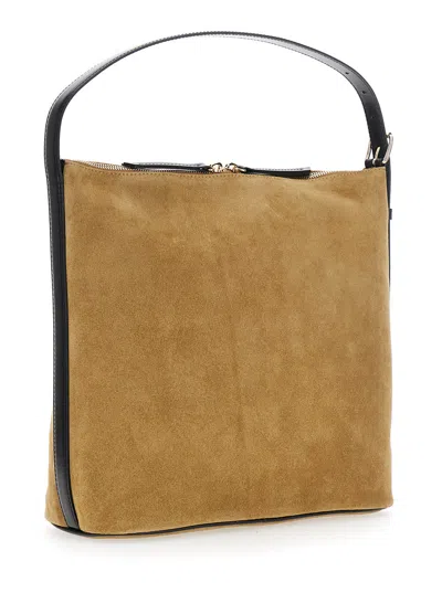 Apc Vera Beige Shoulder Bag With Top Handle And Zip Closure In Suede Woman In Brown