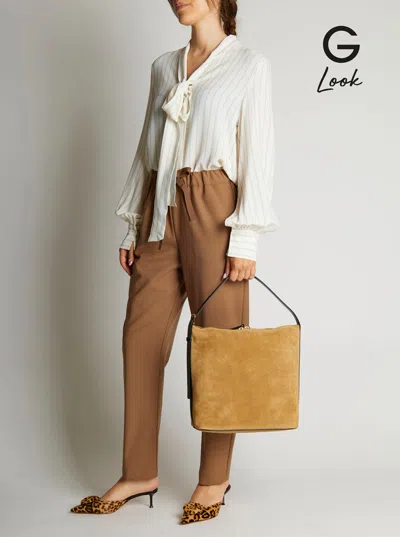Apc Vera Beige Shoulder Bag With Top Handle And Zip Closure In Suede Woman In Brown