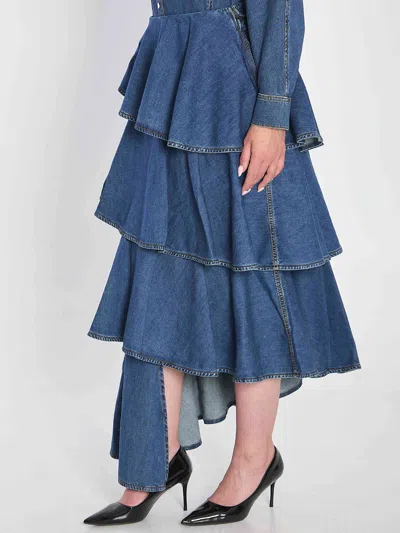 Alaïa Alaia Women Spiral Skirt In Denim In Blue