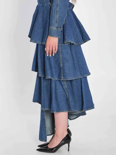 Alaïa Alaia Women Spiral Skirt In Denim In Blue