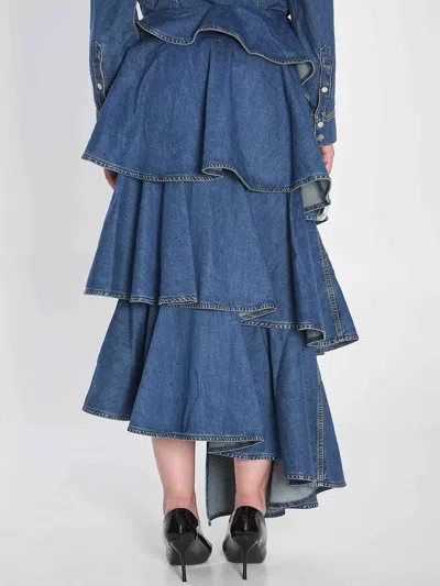 Alaïa Alaia Women Spiral Skirt In Denim In Blue