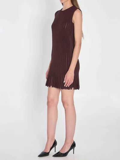 Alaïa Knit Dress With Striped A-line Silhouette In Brown