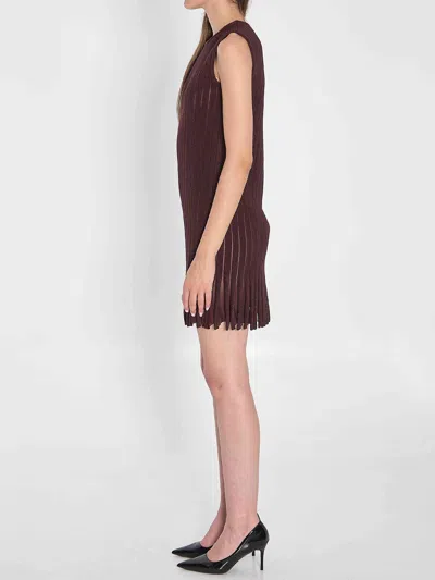 Alaïa Knit Dress With Striped A-line Silhouette In Brown
