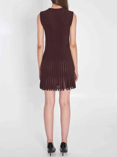 Alaïa Knit Dress With Striped A-line Silhouette In Brown