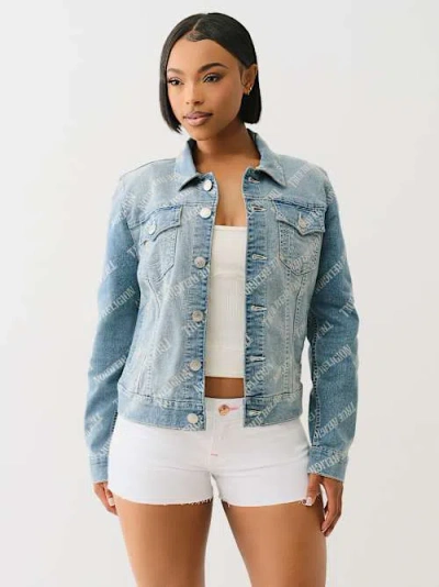 True Religion Women's Allover Logo Trucker Jacket