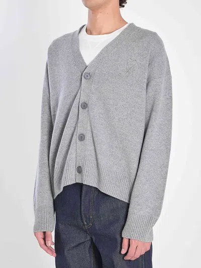 Ami Alexandre Mattiussi Ami Paris Men Wool And Cashmere Cardigan In Gray
