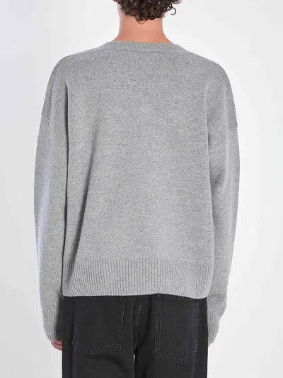 Ami Alexandre Mattiussi Ami V-neck Ribbed Sweater With Embroidered Logo In Gray