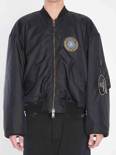 Balenciaga Men Bomber Jacket With Logo In Black
