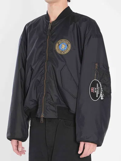 Balenciaga Men Bomber Jacket With Logo In Black