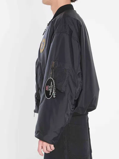 Balenciaga Men Bomber Jacket With Logo In Black