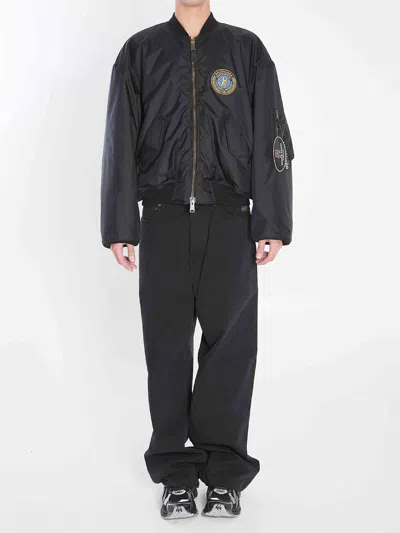 Balenciaga Men Bomber Jacket With Logo In Black