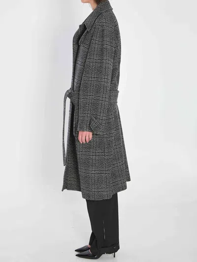 Balenciaga One Layer Checked Belted Coat In Gray
