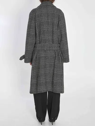 Balenciaga One Layer Checked Belted Coat In Gray