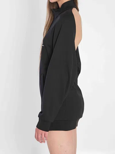 Balenciaga High Collar Ribbed Cuffs Side Pockets Dress In Black