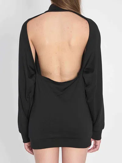 Balenciaga High Collar Ribbed Cuffs Side Pockets Dress In Black