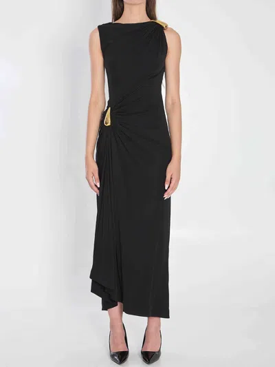 Bottega Veneta Asymmetric Hem Viscose Jersey Dress In Black
