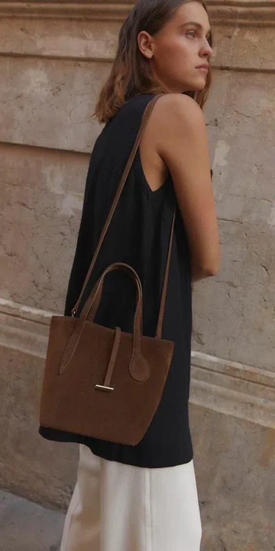 Liffner Sprout Tote Mini Dark Brown Suede