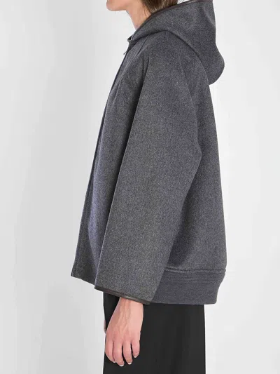 Bottega Veneta Women Double Face Wool Hooded Blouson With Leather Piping