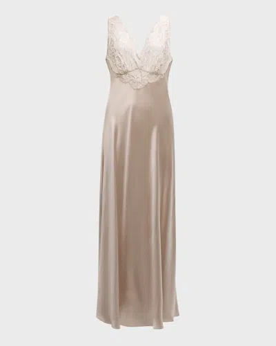 Christine Lingerie Bijoux Lace-trim Nightgown In Neutral