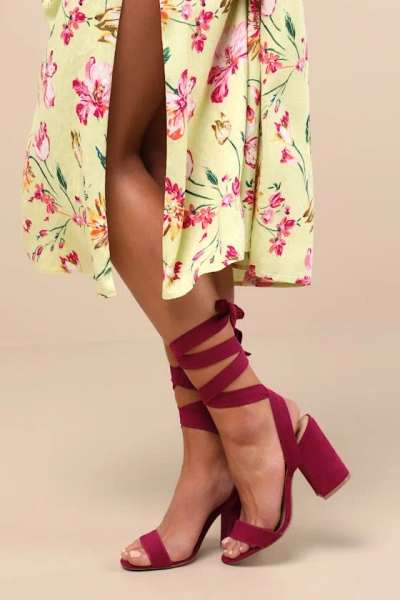 Lulus Alta Sangria Suede Lace-up Heels