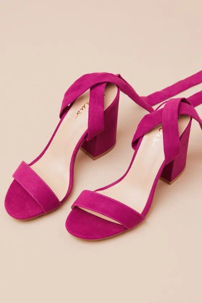 Lulus Alta Sangria Suede Lace-up Heels