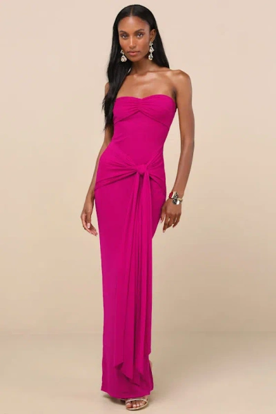 Lulus Kaisla Magenta Knotted Strapless Mermaid Maxi Dress In Pink