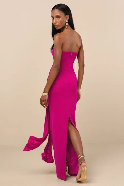 Lulus Kaisla Magenta Knotted Strapless Mermaid Maxi Dress In Pink