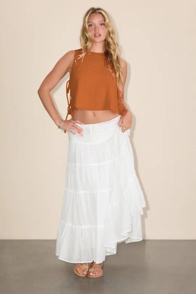 Lulus Flirty Bliss Orange Smocked Side-tie Sleeveless Top In Brown