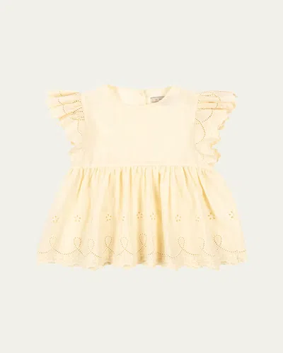 Konges Slojd Girl's Posey Embroidered Ruffle Top In Brown